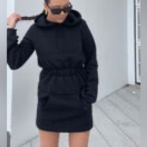 Black Hooded cozy sweater dress